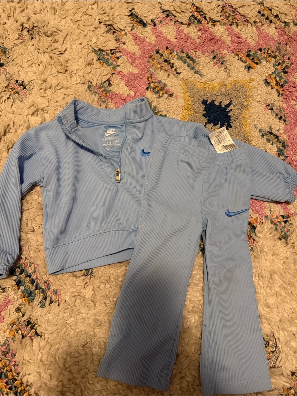 Nike Kids Light Blue Ribbed Zip-Front Sweatshirt & Joggers Set